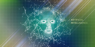 Soyut 3D kablo çerçeveli yüz. Yapay zeka kavramı