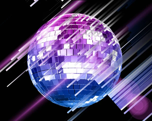 Ilustração Abstrato Com Bola Discoteca Cor Linhas Borradas Fundo Preto — Fotografia de Stock