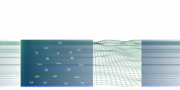 带模糊线的抽象概念分析科学或财务数据 大数据人工智能 商业和科学的未来波网格可视化 — 图库照片