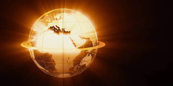 Illustration Hintergrund Des Globalen Netzwerks Goldenes Erdraster Mit Karte Und — Stockfoto