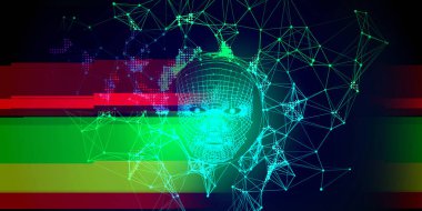 Teknoloji arızası renk arkaplanı ve şebeke yüzü siyaha. Gelecekçi yapay zeka kavramı. Al. Bilgisayar iletişim teknolojisi.  