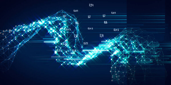 Abstract futuristic technology background in blurred lines glow. Big data. Business concept of artificial intelligence. 