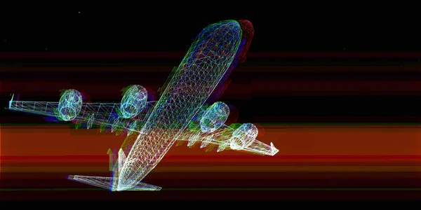 Abstract Vliegtuig Wireframe Achtergrond Met Glitch Analytisch Concept Voor Digitale — Stockfoto