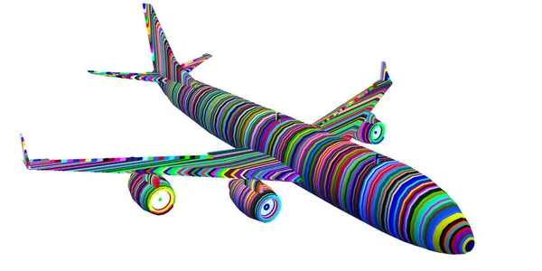Abstraktní Futuristický Koncept Barevnými Pruhy Podobě Letadla Vektorová Ilustrace — Stockový vektor
