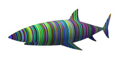 Beyaz arka planda izole edilmiş renk çizgilerinden gelecek resmi köpekbalığı vücudu. Vektör illüstrasyonu