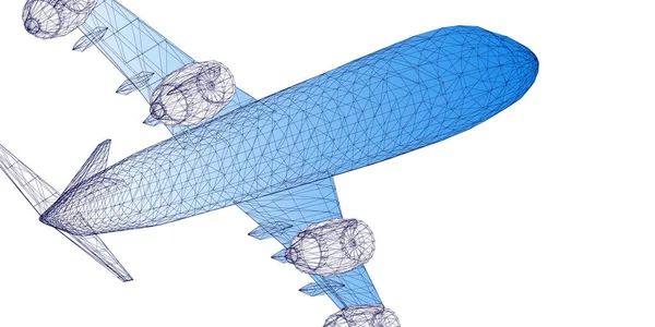 数字背景与3D网格蓝色飞机在白色 线框网格平面概念 交通横幅 — 图库矢量图片