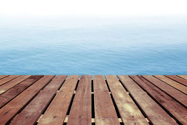 Fundo azul do mar com piso de madeira — Fotografia de Stock