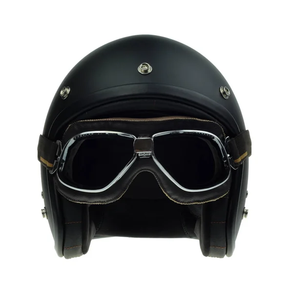 Černé klasické motocyklovou helmu a brýle Royalty Free Stock Fotografie