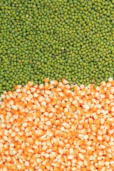 Frijoles mungo verdes y granos de maíz — Foto de Stock