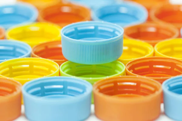 Colorful plastic bottle screw caps — Stock Photo, Image