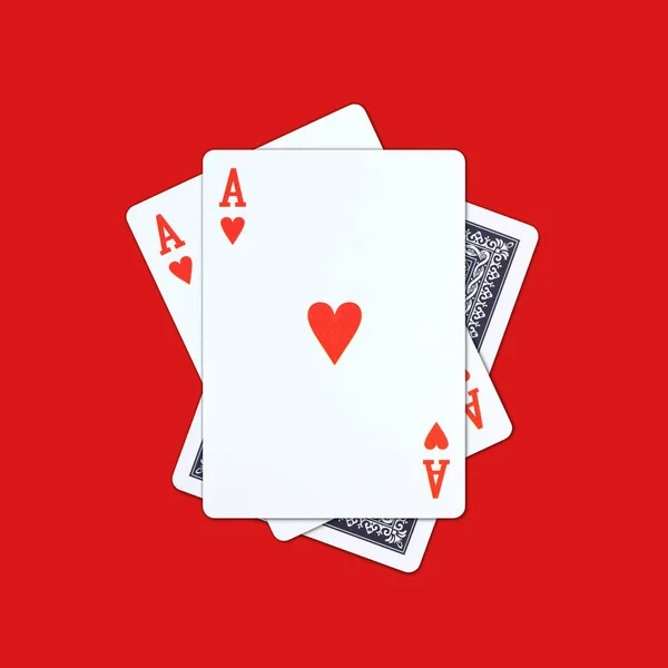 Ace playing cards on red background — Stock Photo, Image