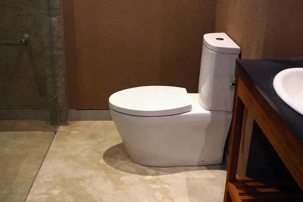 Weergave voor porselein toilet in Hotel — Stockfoto