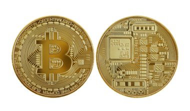 Beyaz arkaplanda izole edilmiş altın bitcoin
