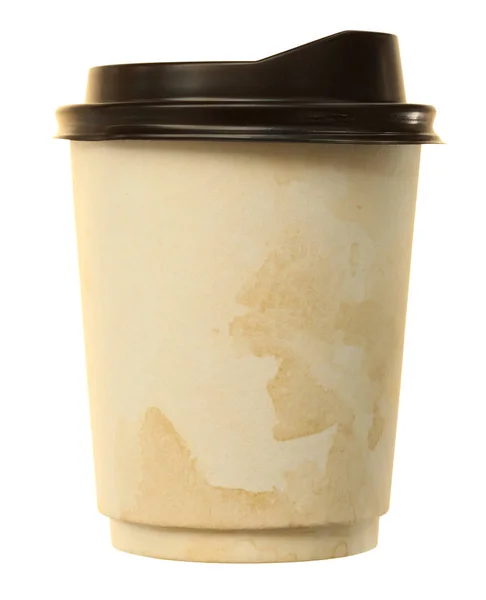 Papel usado xícara de café isolado no fundo branco — Fotografia de Stock