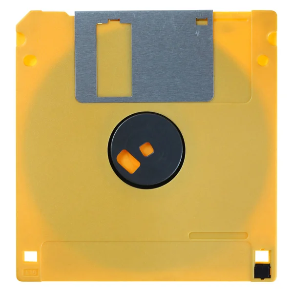 Sarı disket üzerinde beyaz izole — Stok fotoğraf