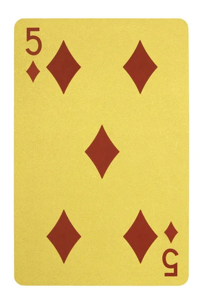 Golden playing cards, Five of diamonds — Stock Photo, Image
