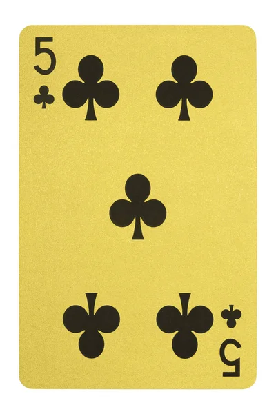 Zlatý hrací karty, pět klubů — Stock fotografie