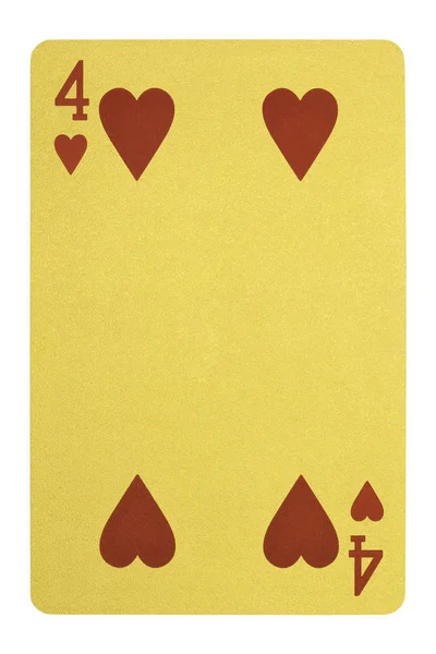 Golden playing cards, Four of hearts — Stock Photo, Image