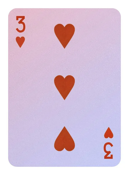 Hrací karty, tři srdce — Stock fotografie