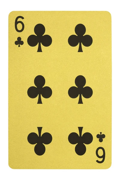 Zlatý hrací karty, křížová šestka — Stock fotografie