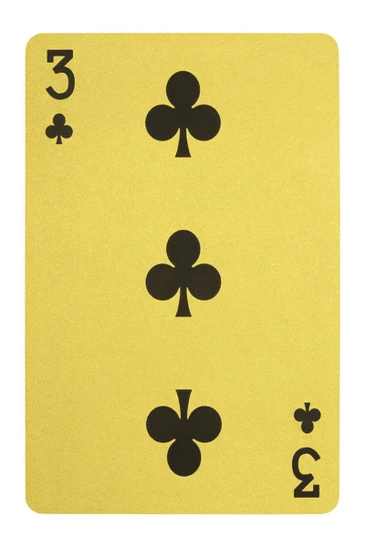 Золотые игральные карты, Тройка треф — стоковое фото
