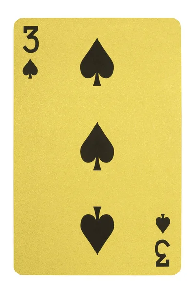 Goldene Spielkarten, drei Pik — Stockfoto