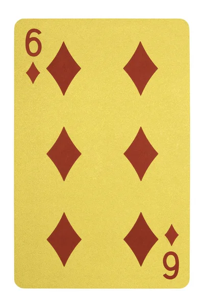 Zlatý hrací karty, šest diamantů — Stock fotografie