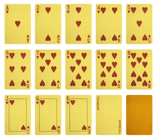 Altın oyun kağıtları, kalpleri kombinasyonu — Stok fotoğraf