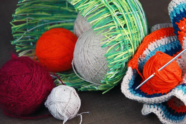 Knit crochet for knitting in a basket — Stock Photo, Image