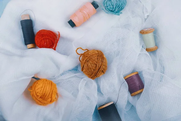 Multi Colored Threads Sewing Knitting — Stock Photo, Image