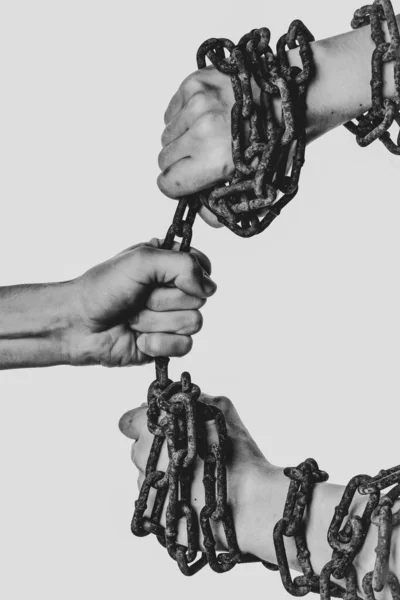 Human Hands Iron Chains — Stock Photo, Image