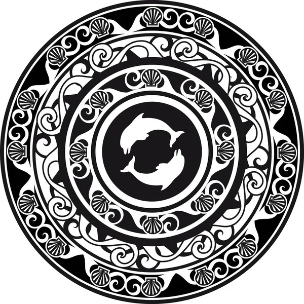 Kruhový ornament, delf a shell černé a bílé — Stockový vektor