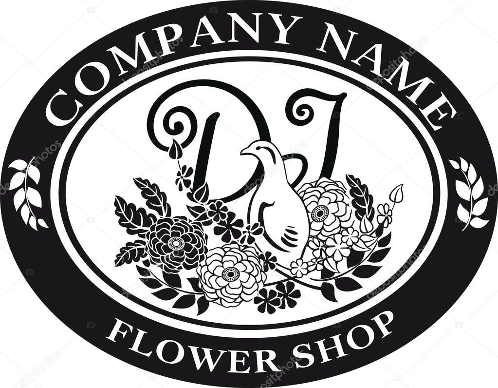 Black and white for logo design bird and flower
