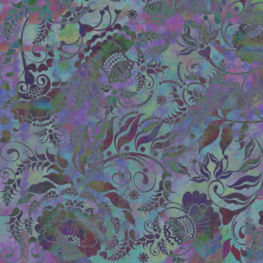 çiçek desenli renkli arka plan üzerinde eski püskü soyut