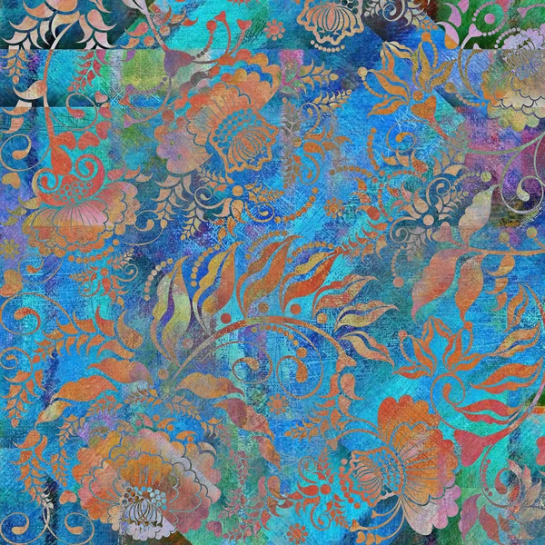 Цветочный узор на абстрактном потрепанном цветном фоне — стоковое фото