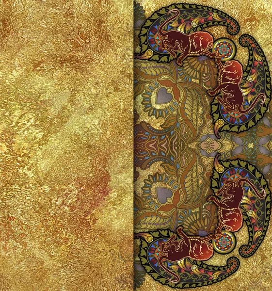 Renkli etnik geometrik desen taneli altın arka plan — Stok fotoğraf