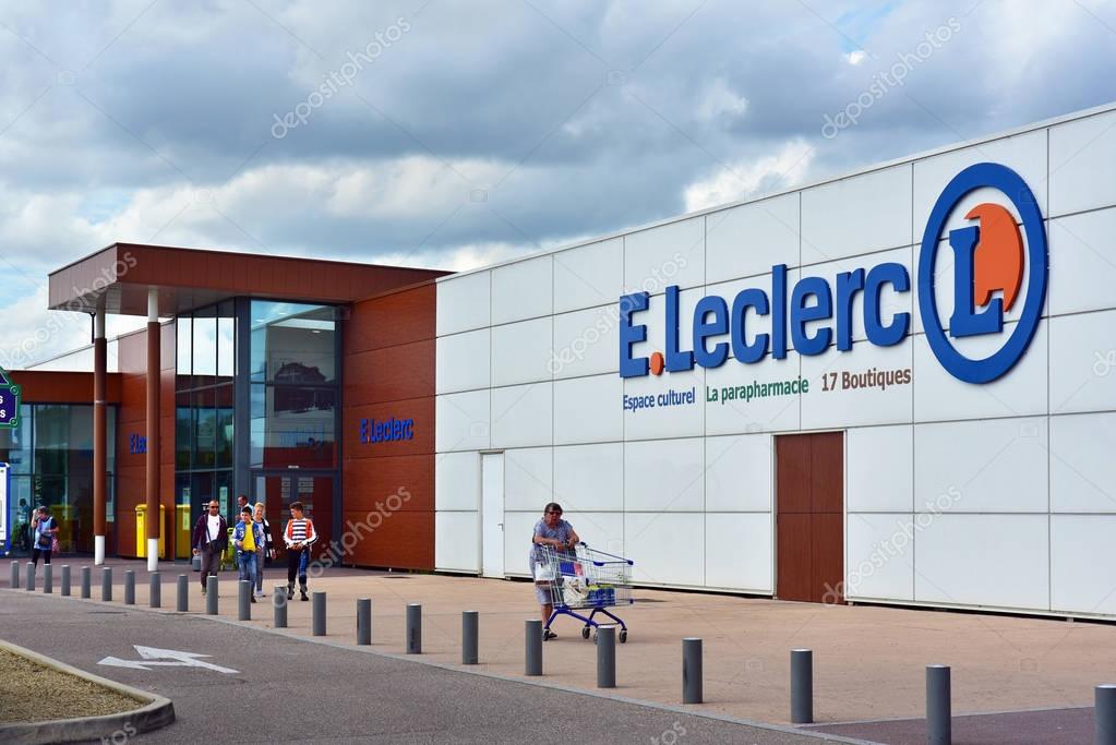 VERDUN, FRANCE - AUGUST 2017: Branch of E. Leclerc Supermarket. Leclerc is a French cooperative society and hypermarket chain.