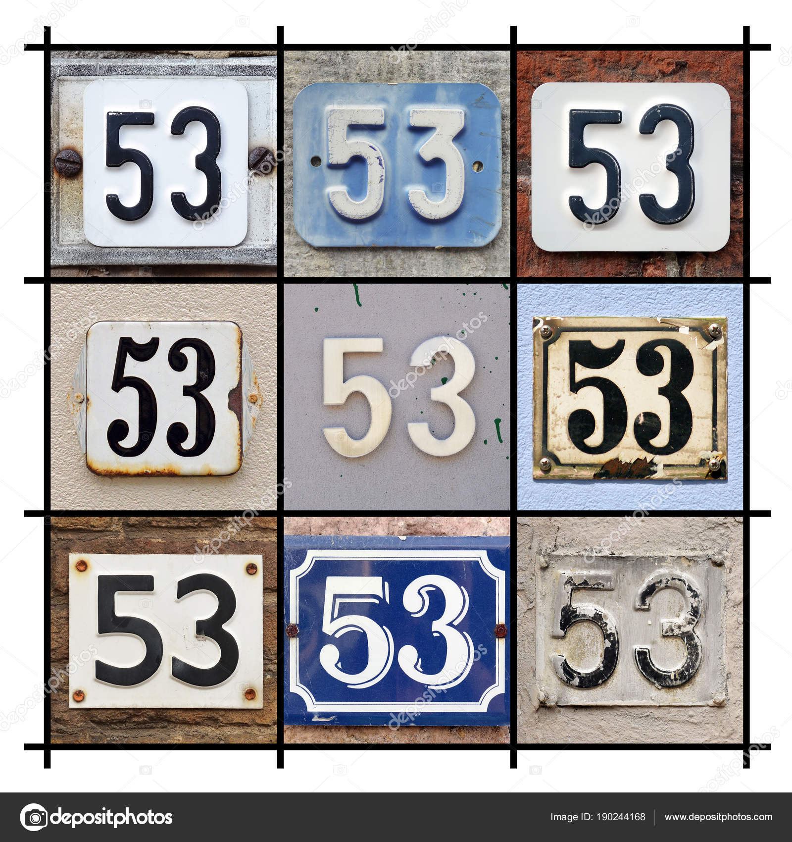 Number Sign Collage House Numbers Fifty Three U2014 Stock