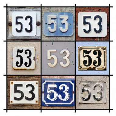 53 numara işareti. Elli üç evin kolaj numaraları