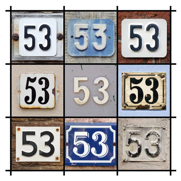 53 numara işareti. Elli üç evin kolaj numaraları