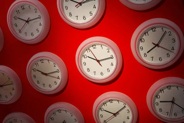 Clocks Red Background — Stock Photo, Image