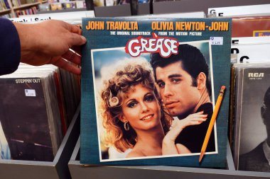 THE NETHERLANDS - JANUARY 2020:  LP record of the original motion picture Sound Track from the 1978 Film: Grease in a second hand store.