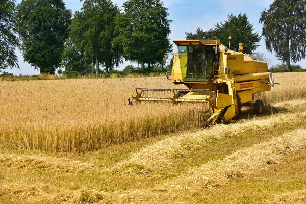 WalloniaのRobertville Wallonia August 2018 晴れた日に収穫した収穫者を結合するニューホランド — ストック写真