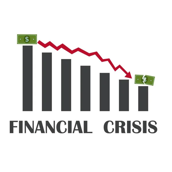 Ilustración del vector de banner de pérdida de dinero, caja de dibujos animados plana con gráfico de acciones de flecha hacia abajo, concepto de crisis financiera, caída del mercado, bancarrota — Archivo Imágenes Vectoriales