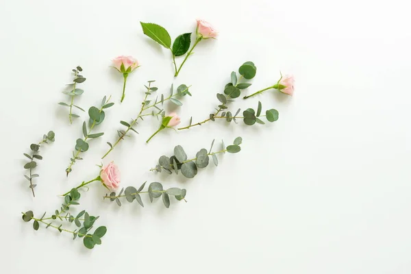 eucalyptus branches and pink roses