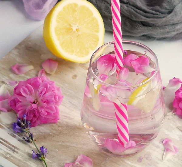Homemade rose lemonade on white background. — Stock Photo, Image