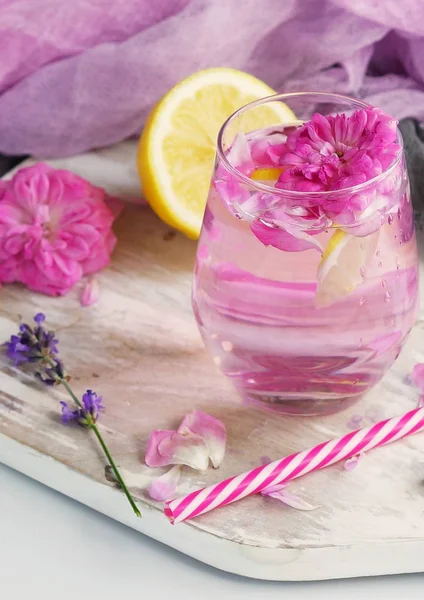 Homemade rose lemonade on white background. — Stock Photo, Image