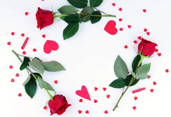 Saint Valentin Cadre Une Belle Roses Rouges Coeurs Rouges Sur — Photo