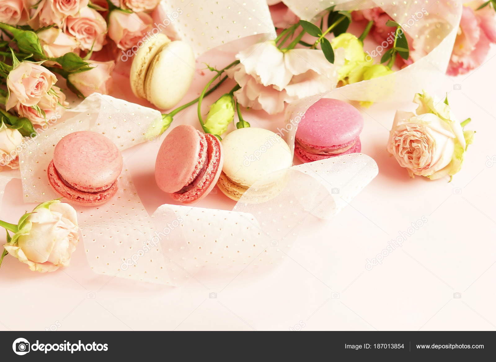 Maccheroni Colori Pastello Con Fiori Sfondo Rosa Pallido