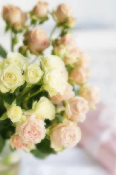 Blure Effekt Mjukt Fokus Bukett Blek Rosa Rosor Vackra Holiday — Stockfoto